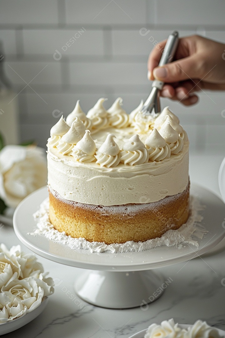 Espalhar creme de manteiga enquanto decora um bolo
