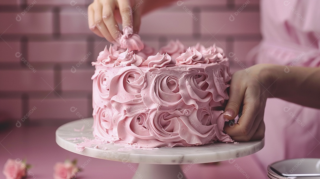 Espalhar creme de manteiga enquanto decora um bolo