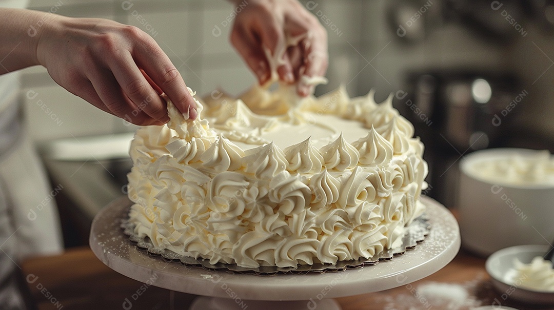 Espalhar creme de manteiga enquanto decora um bolo