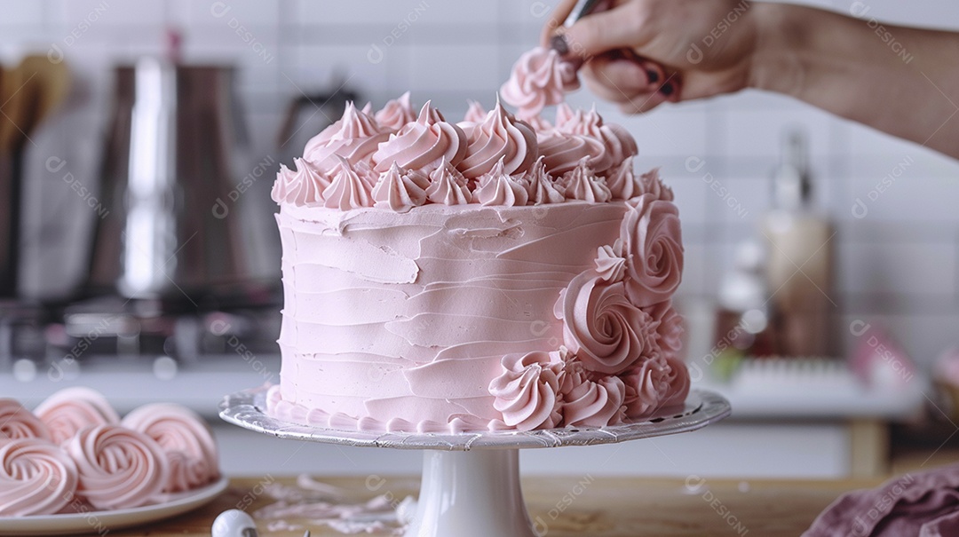 Espalhar creme de manteiga enquanto decora um bolo