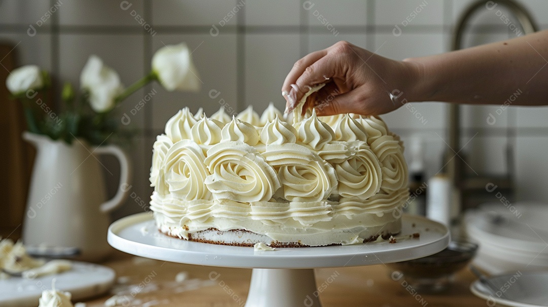 Espalhar creme de manteiga enquanto decora um bolo