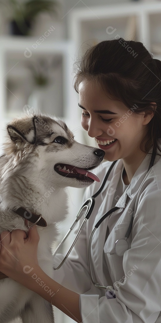 Uma linda veterinária examinando um animal fofo, veterinário