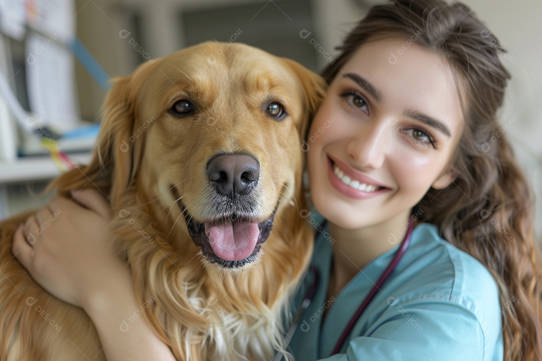 Uma linda veterinária examinando um animal fofo, veterinário