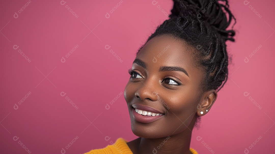 Mulher negra feliz tomando café, sorrindo, relaxamento, felicidade, diversão