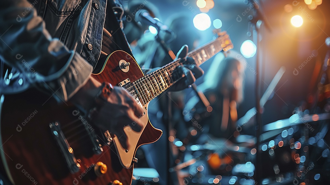 Banda musical se apresentando no palco de concertos, músicos, guitarristas, performance ao vivo