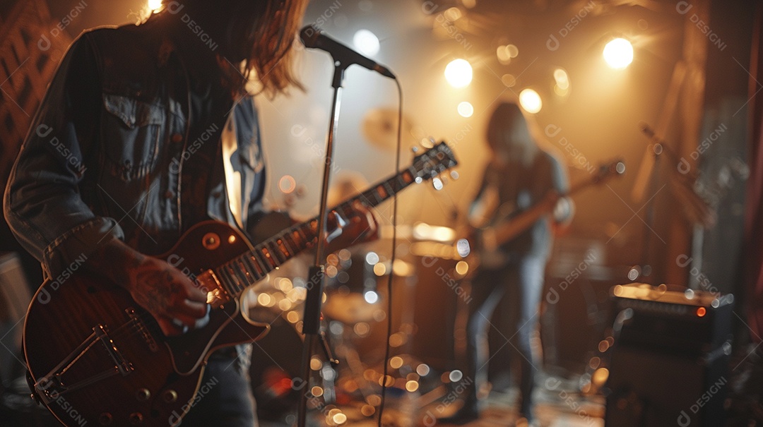 Banda musical se apresentando no palco de concertos, músicos, guitarristas, performance ao vivo