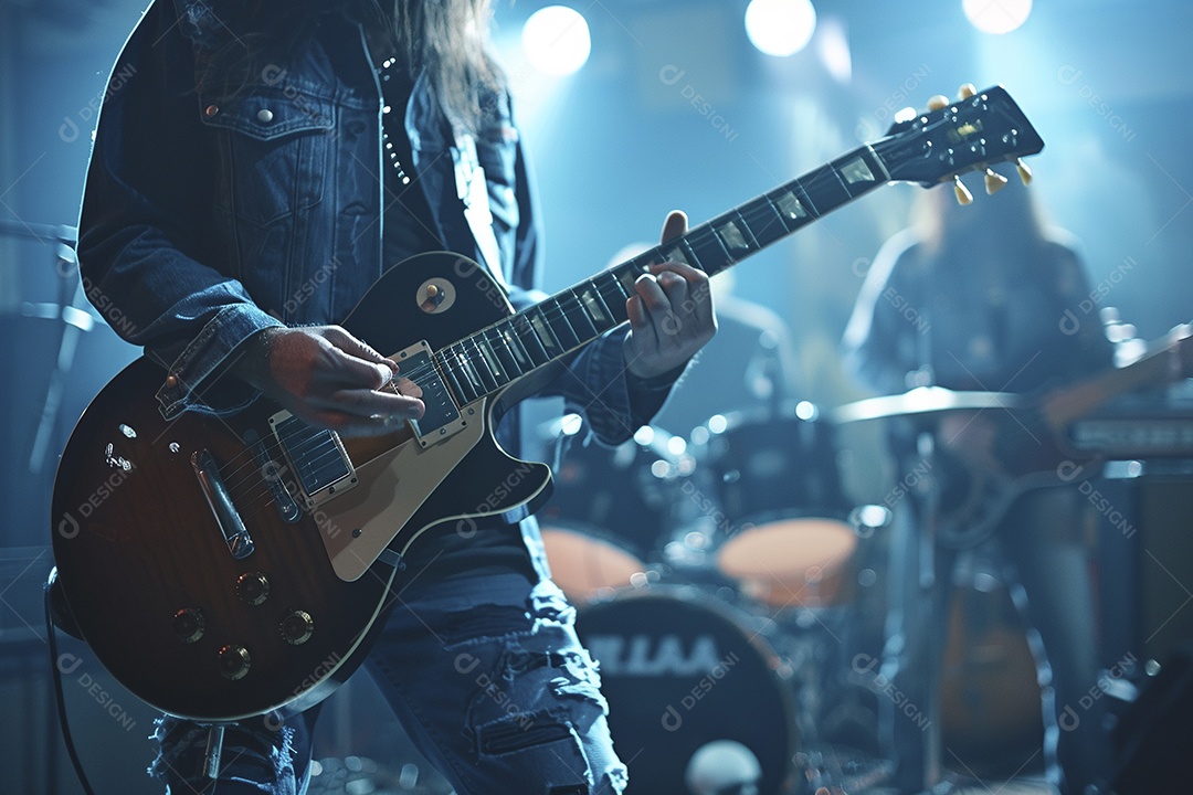 Banda musical se apresentando no palco de concertos, músicos, guitarristas, performance ao vivo