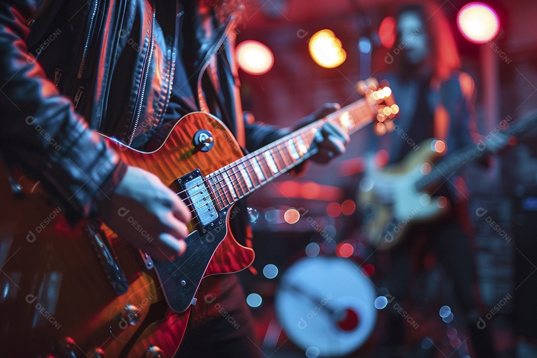 Banda musical se apresentando no palco de concertos, músicos, guitarristas, performance ao vivo