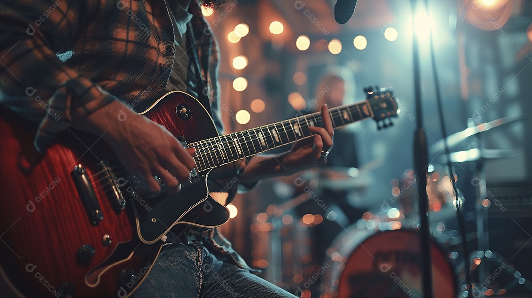 Banda musical se apresentando no palco de concertos, músicos, guitarristas, performance ao vivo