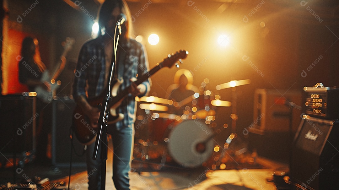 Banda musical se apresentando no palco de concertos, músicos, guitarristas, performance ao vivo