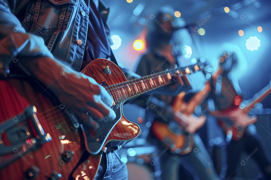 Banda musical se apresentando no palco de concertos, músicos, guitarristas, performance ao vivo