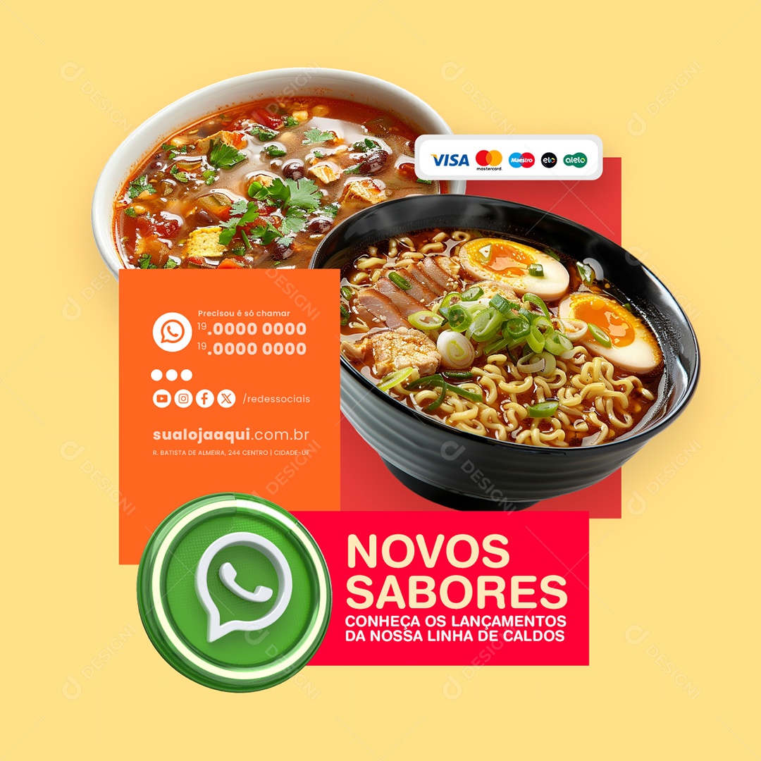 Novos Sabores Conheça os Lançamento da nossa Linha de Caldo Social Media PSD Editávell