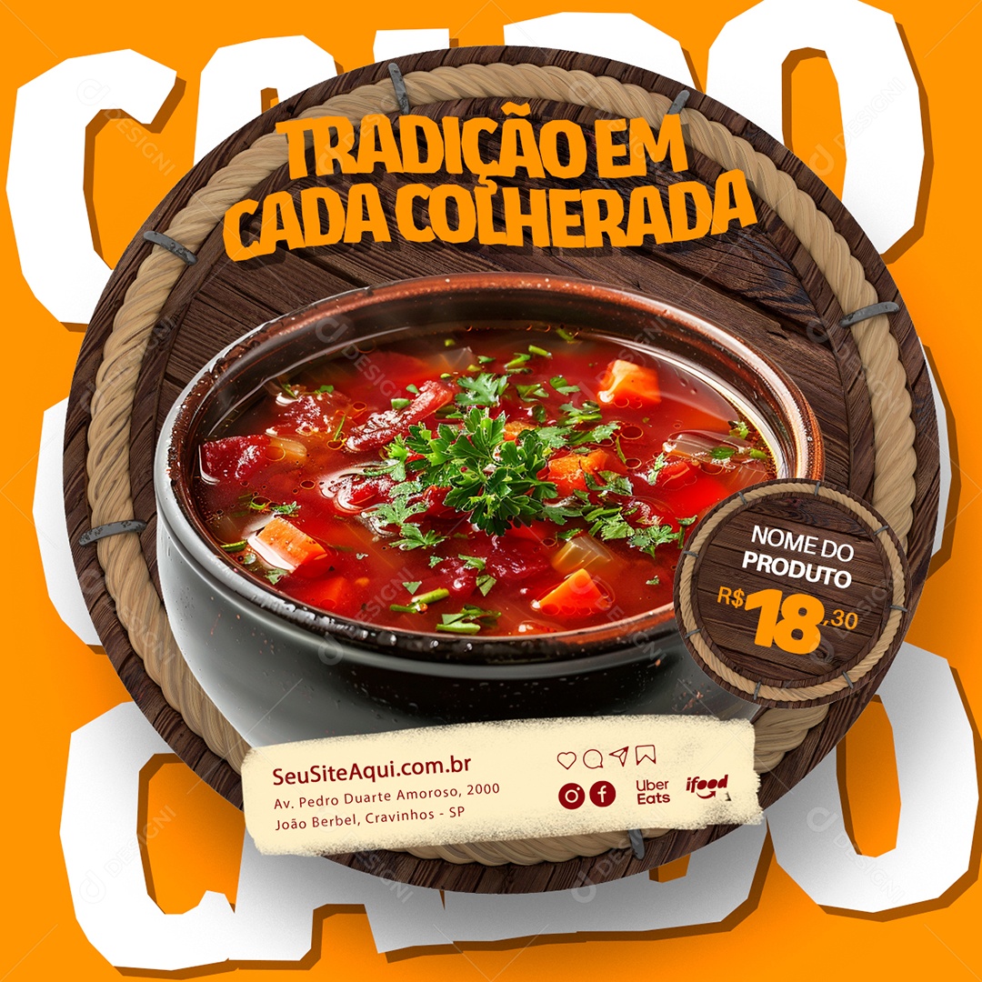 Tradição em Cada Colherada Social Media PSD Editável