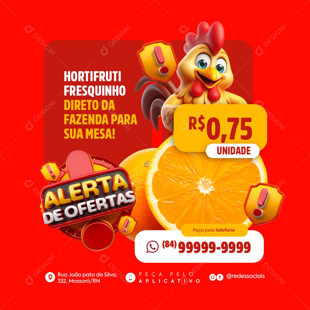 Alerta de Ofertas Hortifruti Fresquinho Social Media PSD Editável