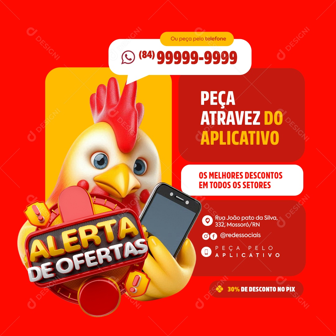 Alerta de Ofertas Peça Atravez do Aplicativo Social Media PSD Editável