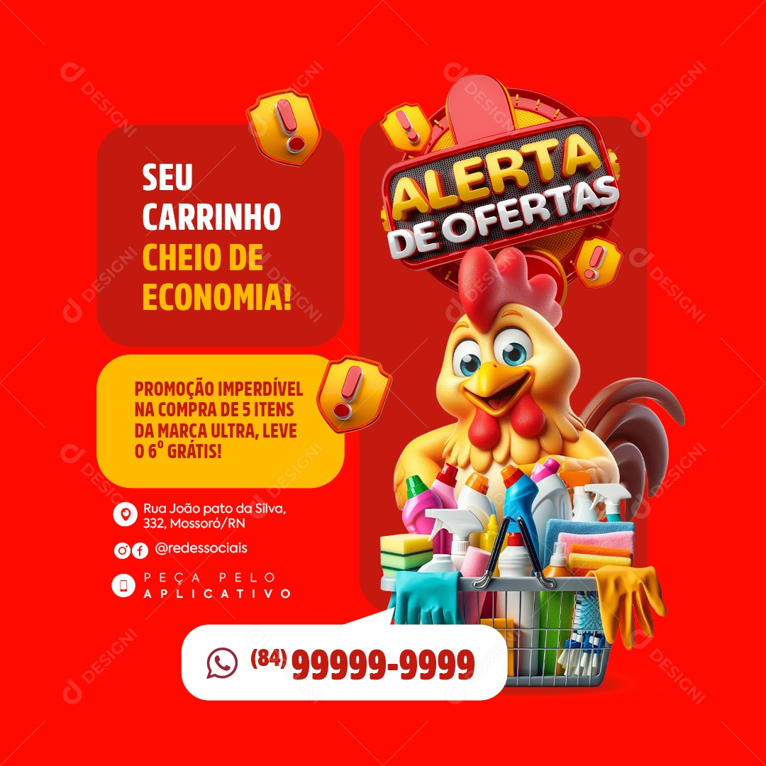 Alerta de Ofertas seu Carrinho Cheio de Economia Social Media PSD Editável