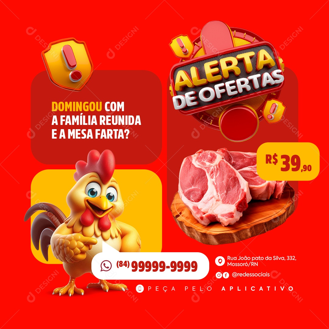 Alerta de Ofertas Domingou com a Família Reunida e a Mesa Farta Social Media PSD Editável