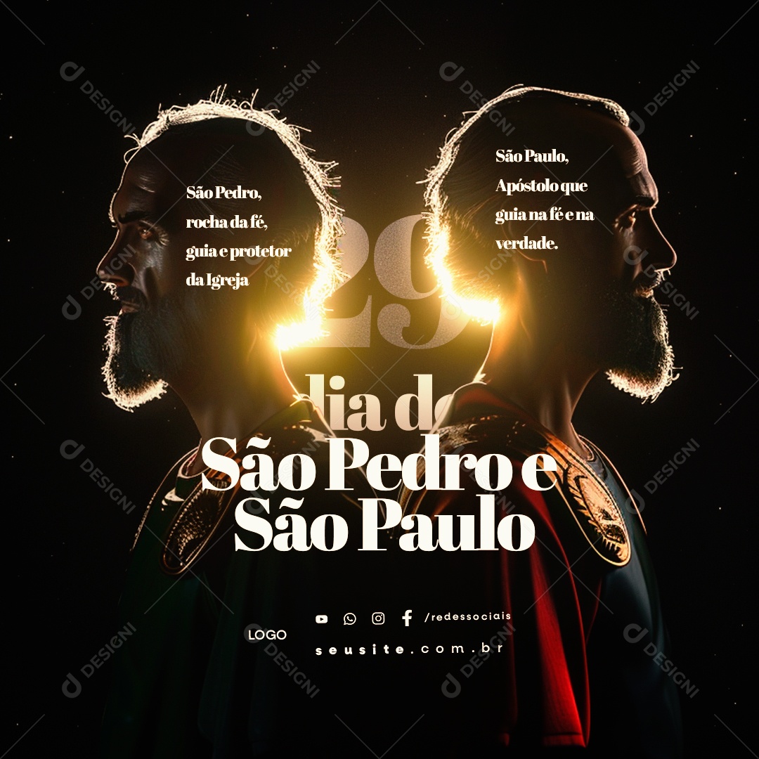 São Pedro e São Paulo 29 de Junho Rocha e Fé Apóstolo que Guia Social Media PSD Editável