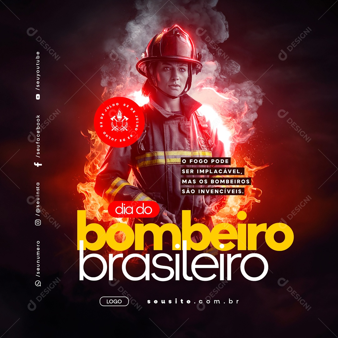 Dia do Bombeiro Brasileiro 02 Julho Social Media PSD Editável