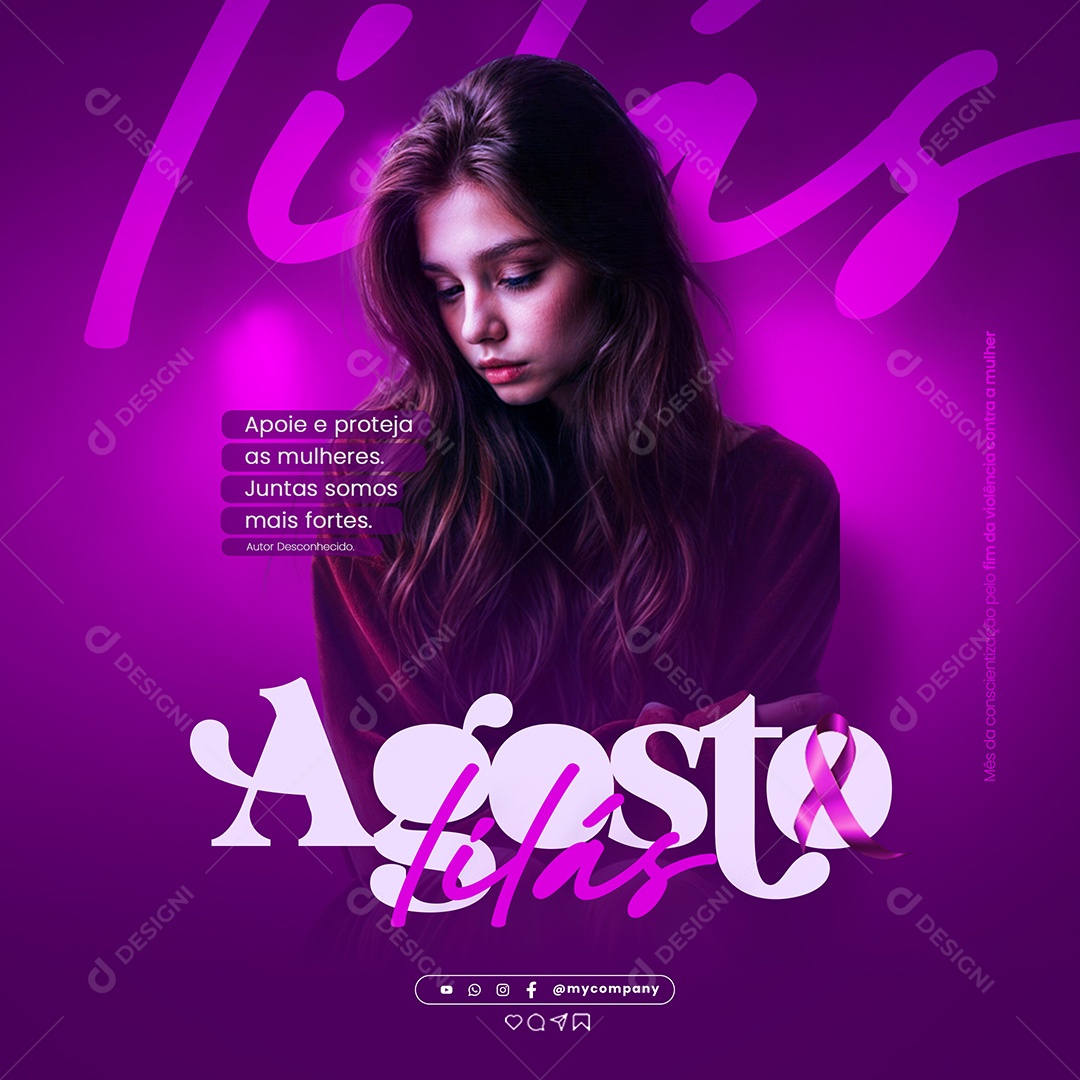 Feed Agosto Lilás Juntas Somos mais Forte Social Media PSD Editável