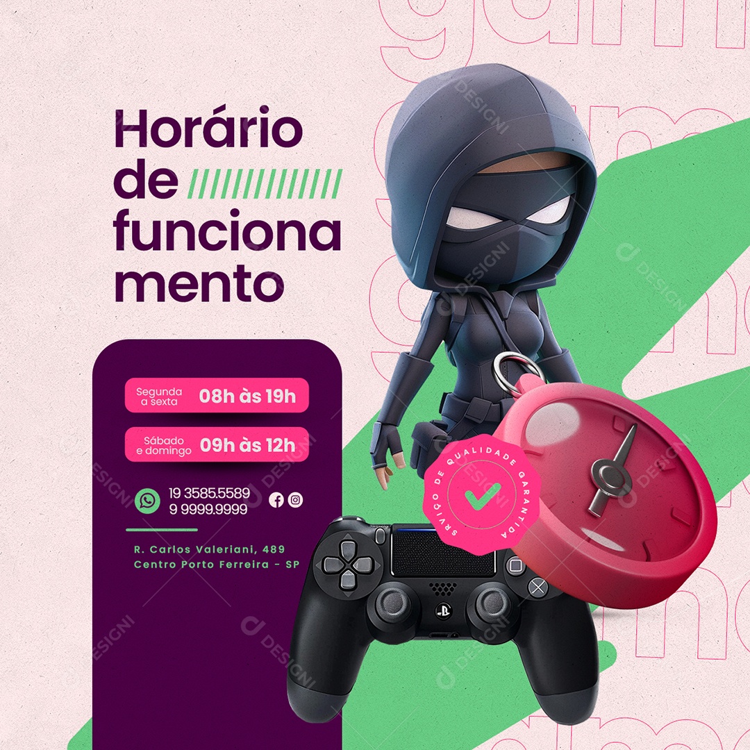 Horário de Funcionamento Social Media PSD Editável