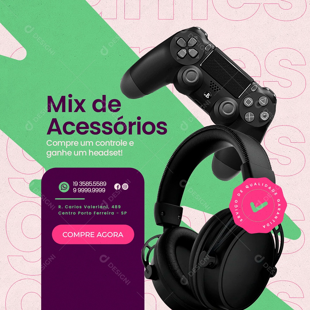 Mix de Acessório Compre o Controle e Ganhe um Headset Social Media PSD Editável