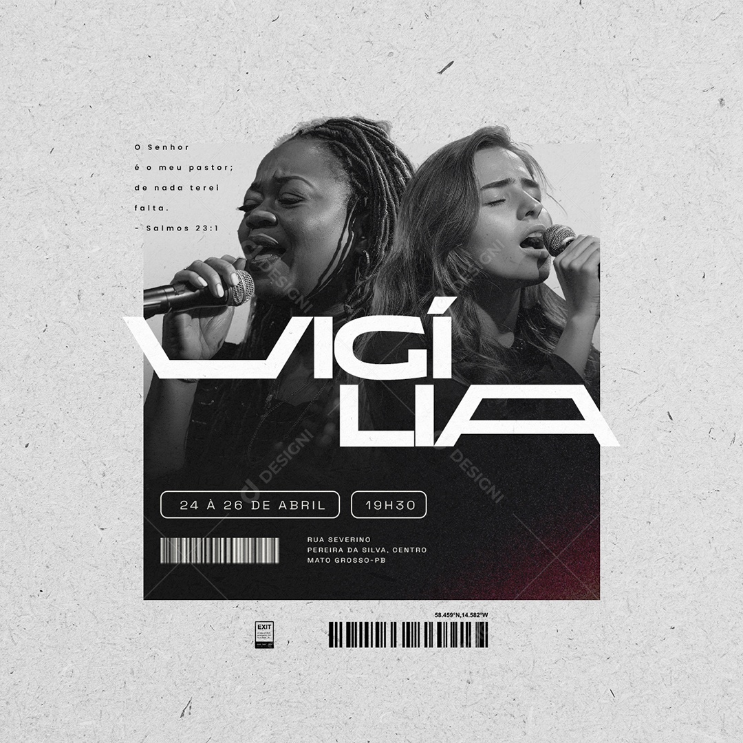 Vigília o Senhor é o meu Pastor de nada Terei Falta Social Media PSD Editável