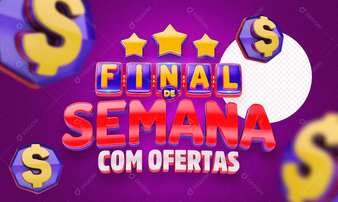 Selo 3D Final de Semana Com Ofertas Para Composição PSD