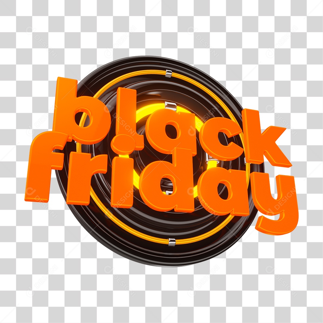 Selo Black Friday Preto e Laranja Selo 3D Para Composição PNG Transparente