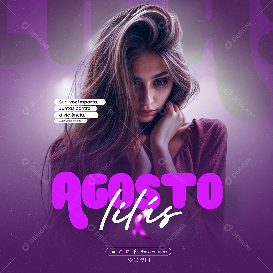 Feed Agosto Lilás sua Voz Importa Social Media PSD Editável