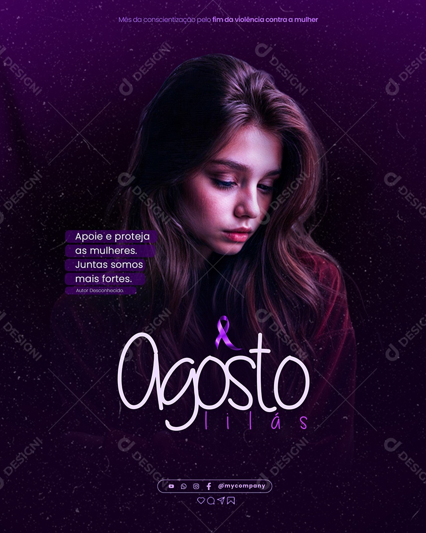 Agosto Lilás Apoie e Proteja as Mulheres Social Media PSD Editável