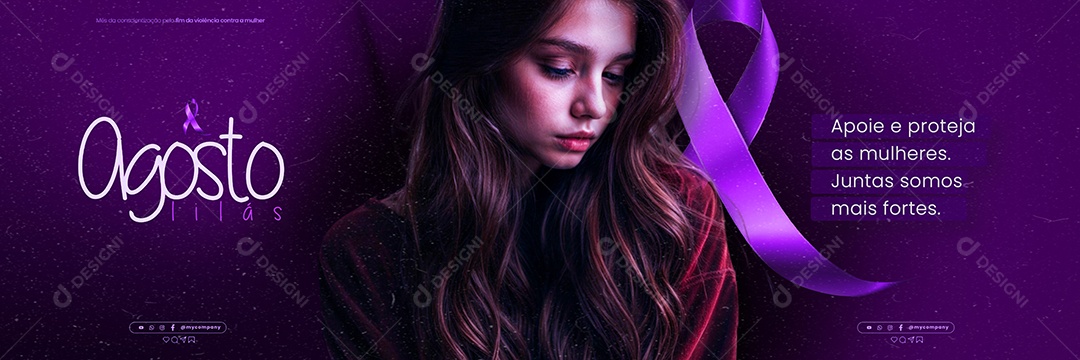 Carrossel Agosto Lilás Apoie e Proteja as Mulheres Social Media PSD Editável