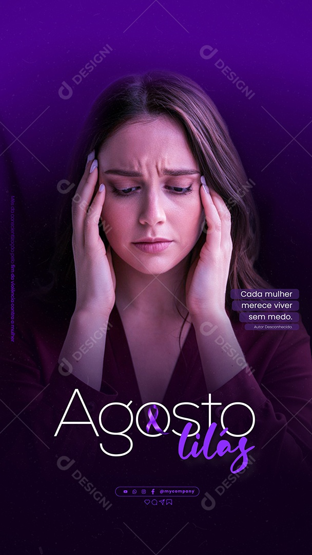 Story Agosto Lilás Cada Mulher Merece Viver sem Medo Social Media PSD Editável