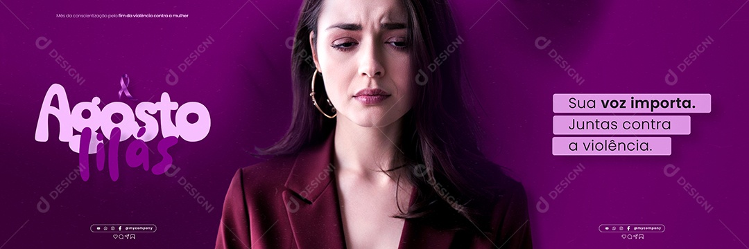 Carrossel Agosto Lilás sua Voz Importa Social Media PSD Editável