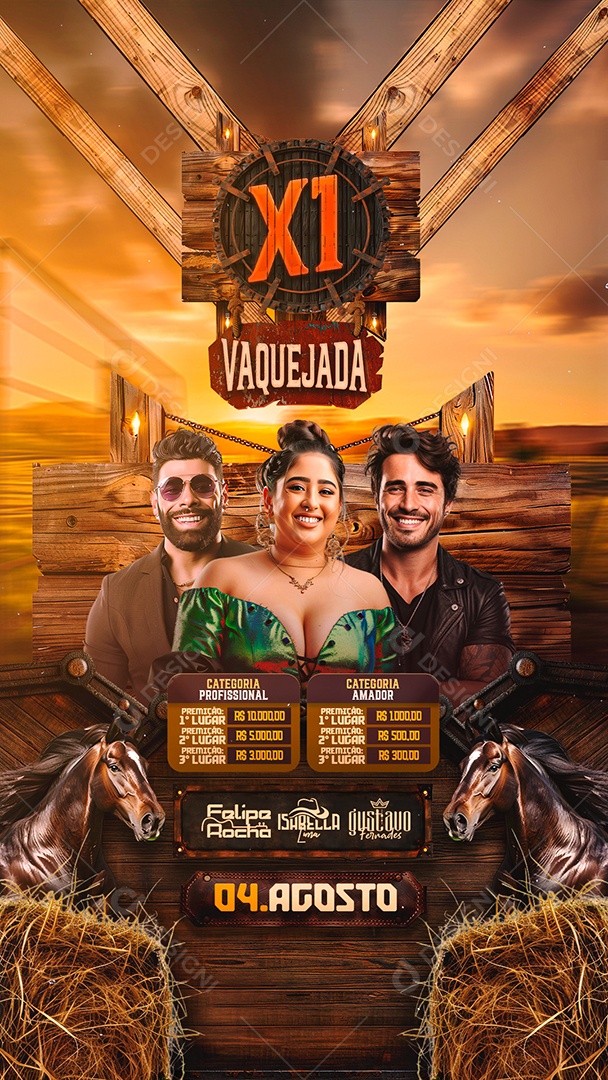 Flyer Story X1 Vaquejada Artistas Social Media PSD Editável