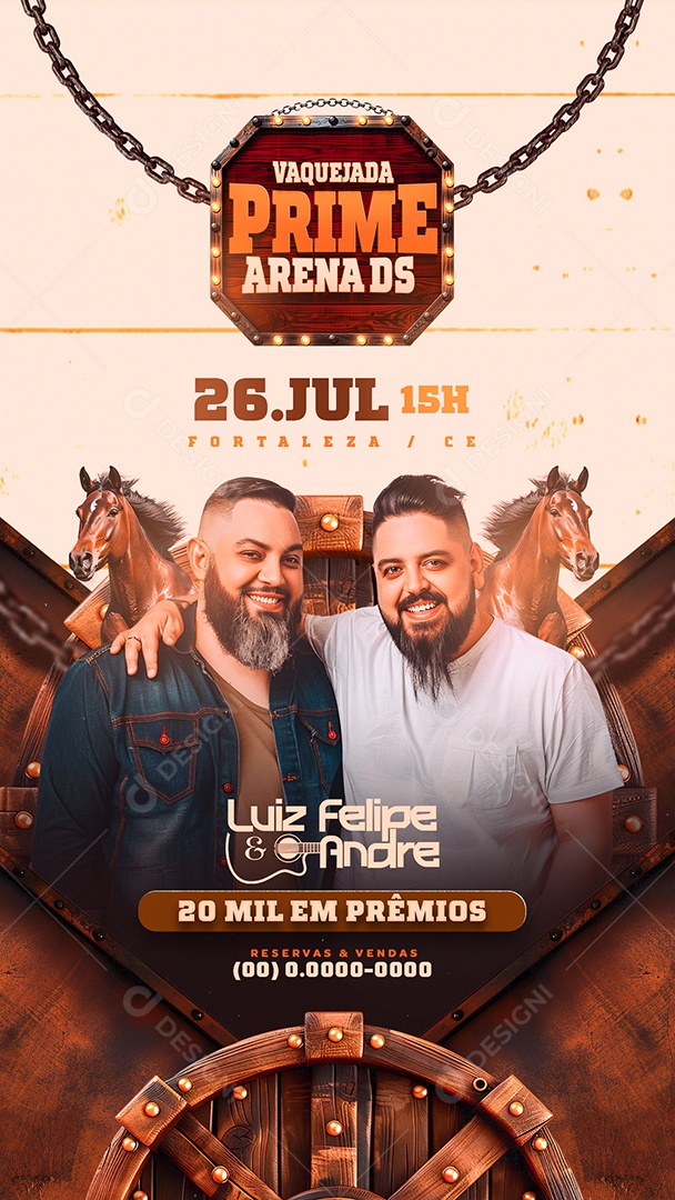 Flyer Story Vaquejada Prime Arena DS Luiz Feipe e André Social Media PSD Editável