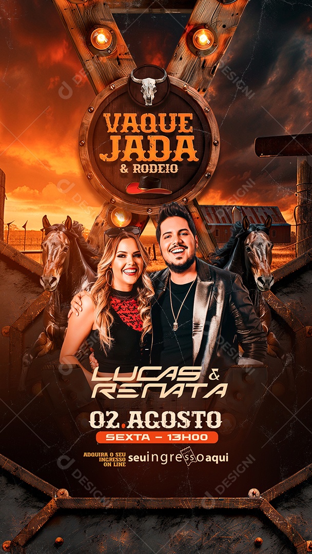 Flyer Story Vaquejada e Rodeio Lucas e Renata Social Media PSD Editável