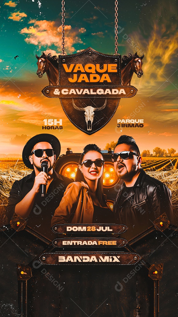Flyer Story Vaquejada e Cavalgada Banda Mix Social Media PSD Editável