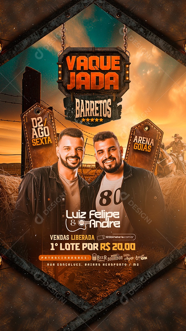 Flyer Story Vaquejada Barretos Luiz Felipe e André Social Media PSD Editável