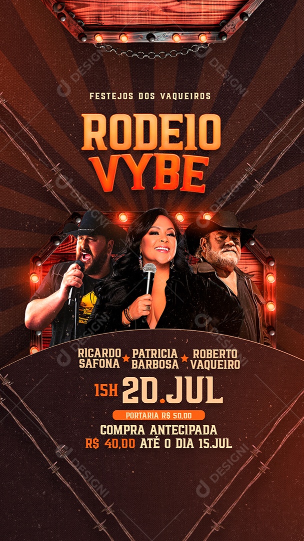 Flyer Story Rodeio Vybe Ricardo Safona Patricia Barbosa Roberto Vaqueiro Social Media PSD Editável