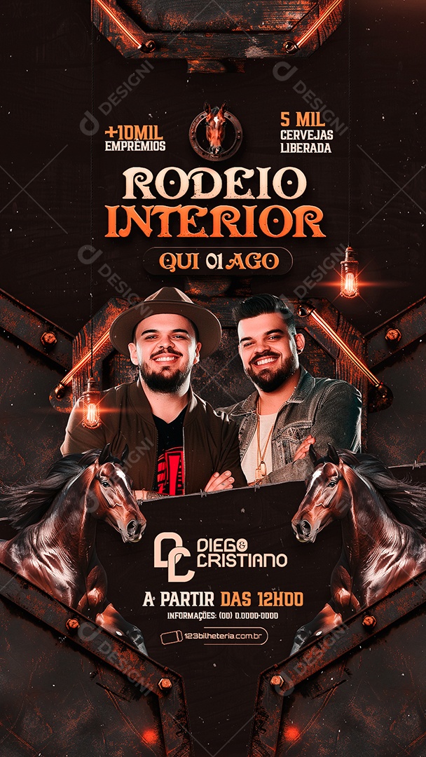 Flyer Story Rodeio Interior Diego e Cristiano Social Media PSD Editável