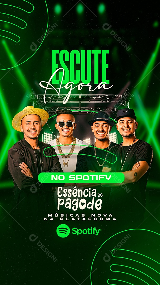 Flyer Story Escute Agora no Spotify Essência do Pagode Social Media PSD Editável