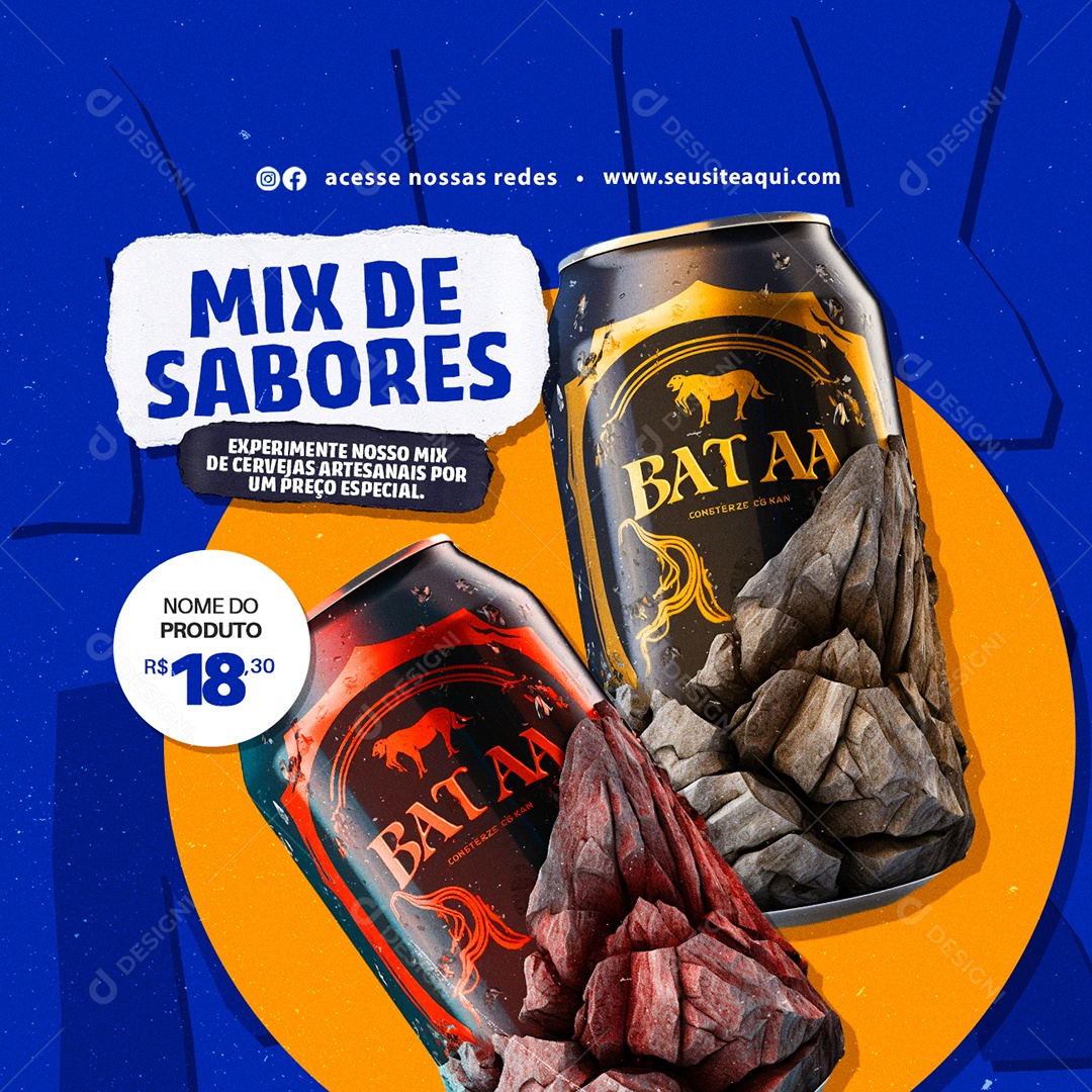 Mix de Sabores Experimente Cervejas Artesanais Social Media PSD Editável