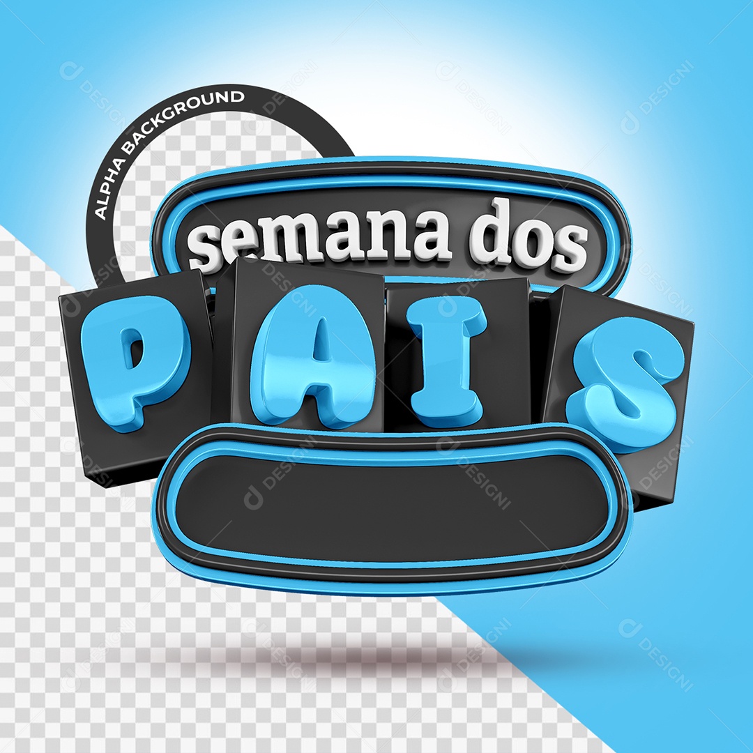 Semana Dos Pais Selo 3D Branco e Azul para Composição PSD