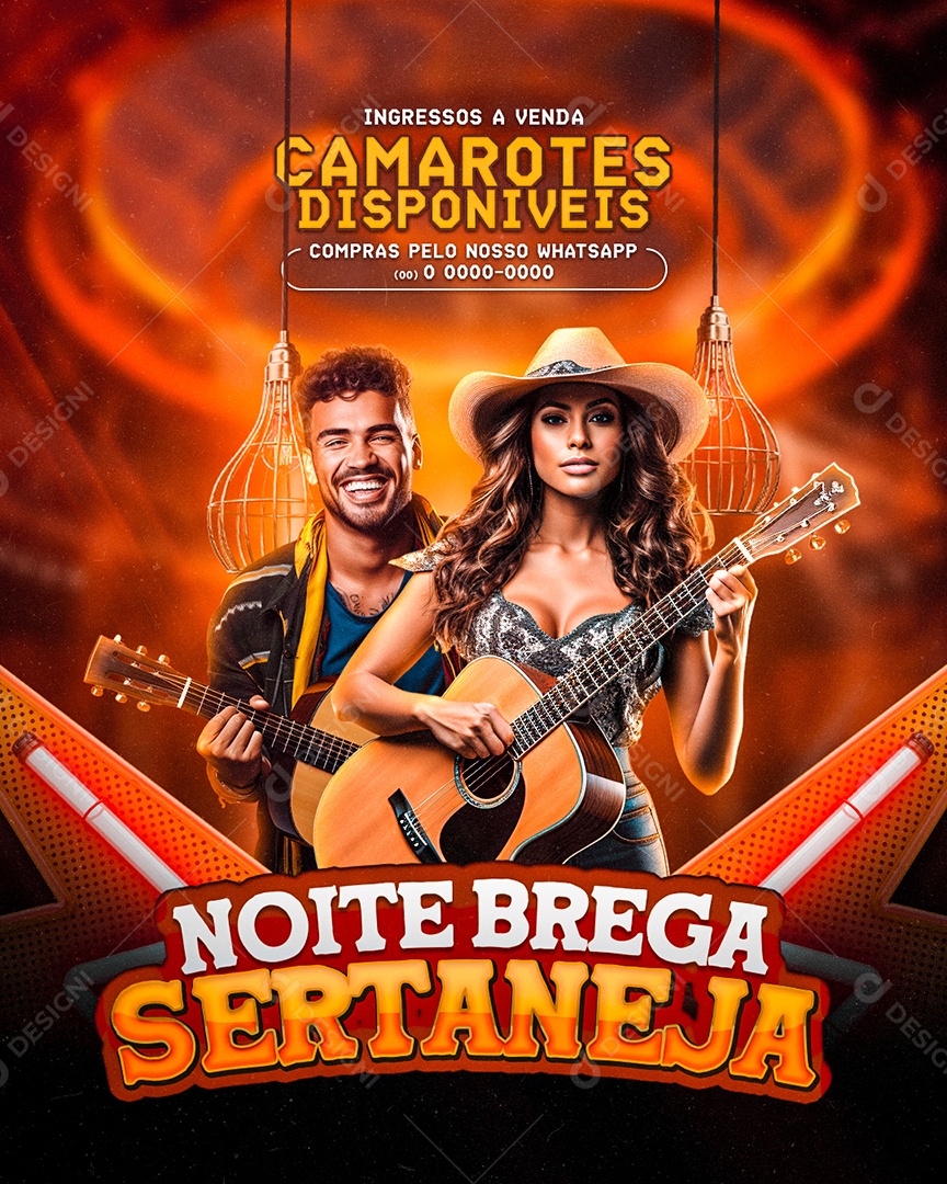 Flyer Noite do Brega Sertaneja Artistas Social Media PSD Editável