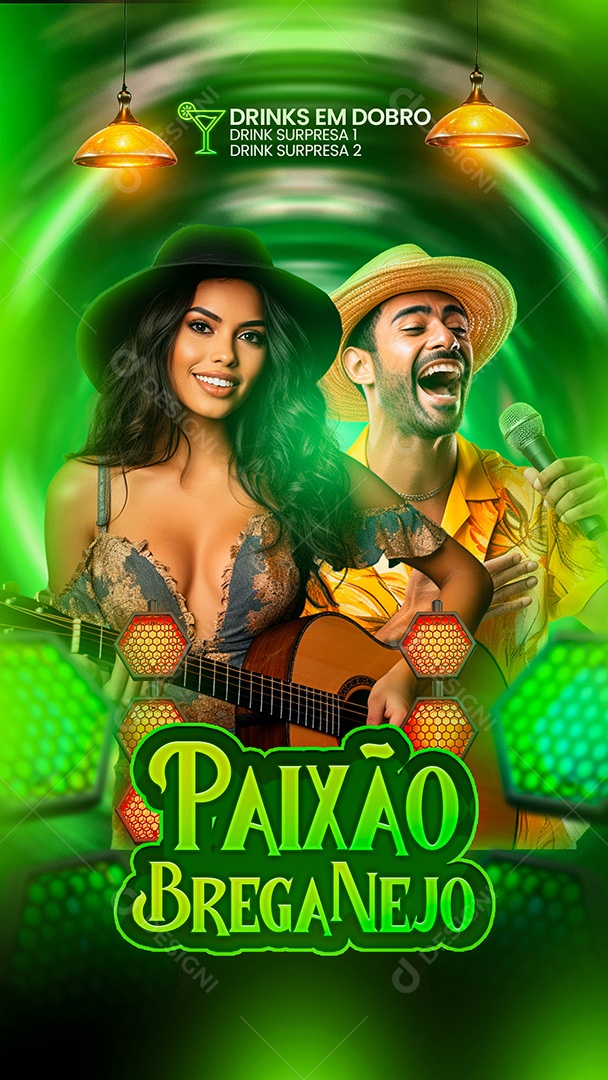 Flyer Story Paixão Breganejo Artistas Social Media PSD Editável