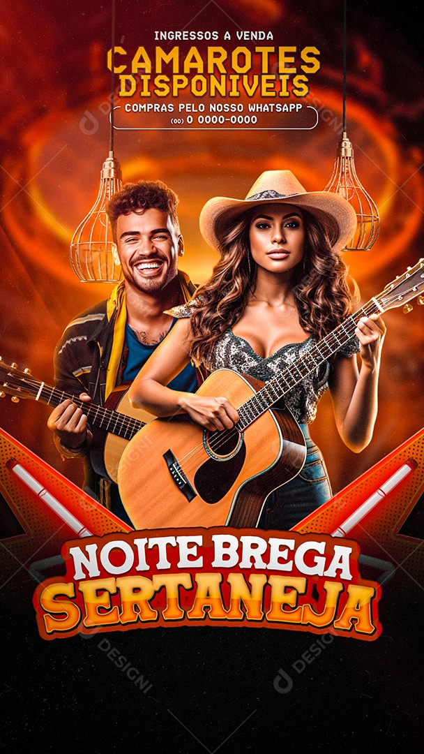 Flyer Story Noite do Brega Sertaneja Artistas Social Media PSD Editável