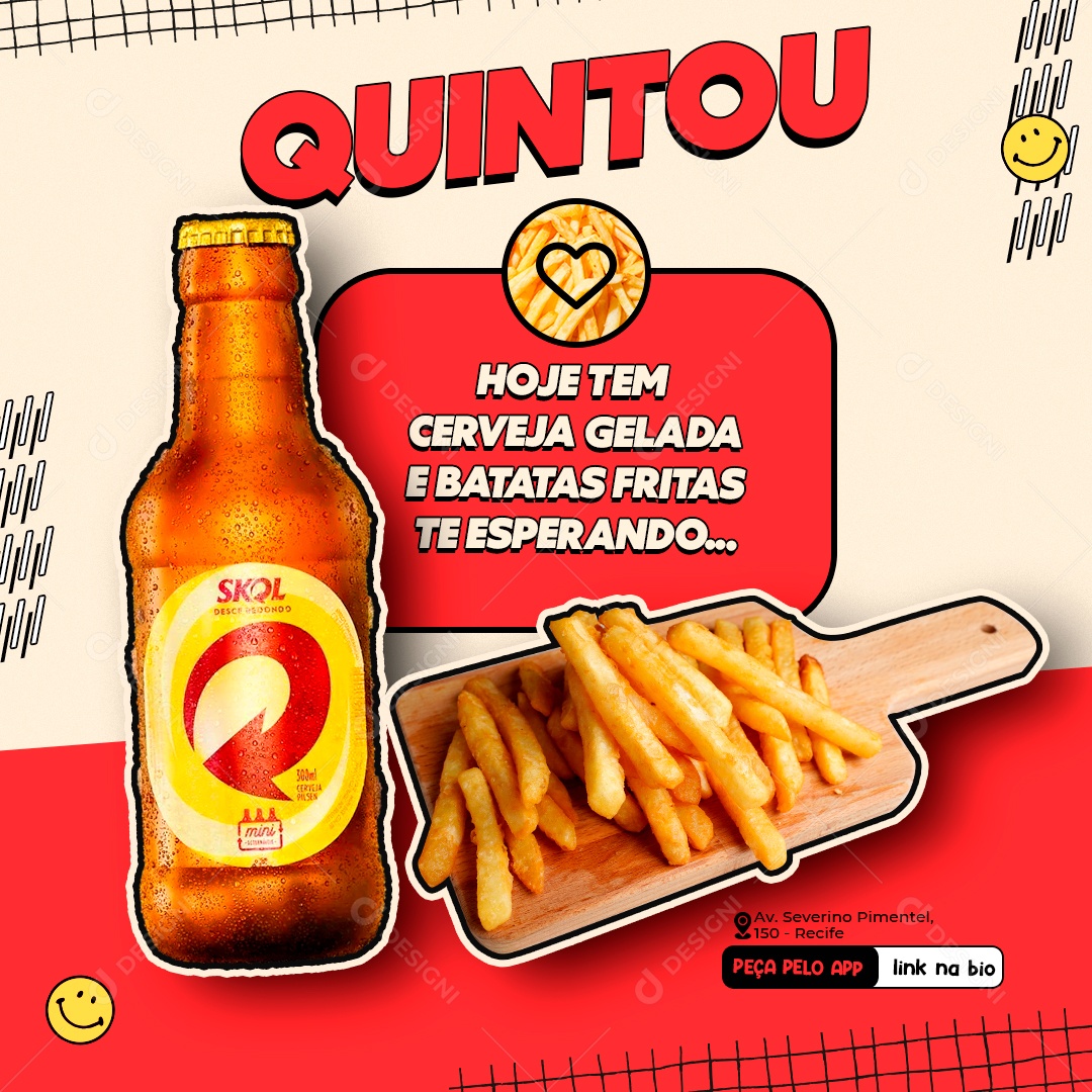 Hoje tem Cerveja Gelada e Batatas Fritas te Esperando Social Media PSD Editável