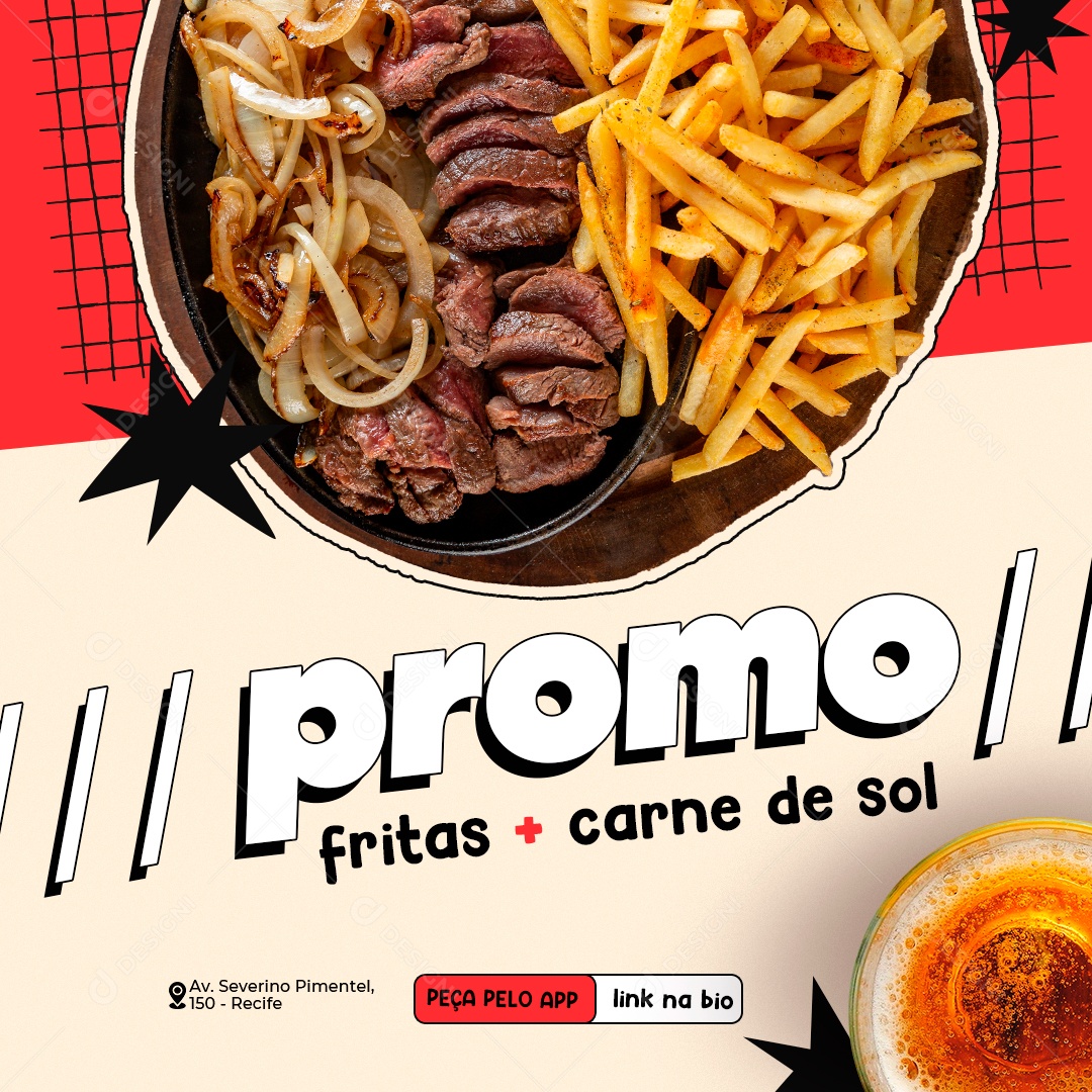 Promo Fritas mais Carne de Sol Social Media PSD Editável