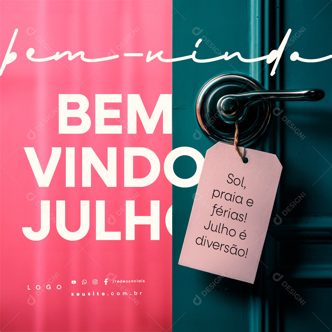 Bem Vindo Julho Sol Praia e Férias Social Media PSD Editável